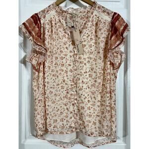 NEW Les Serein Casi Flutter Sleeve Georgette Blouse Floral Fall Size L Large